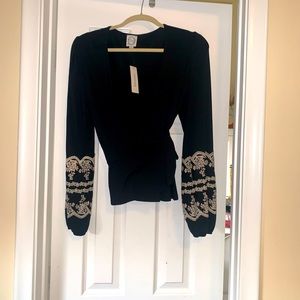 Black and White wrap top with Bell Sleeves